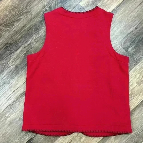 Blair Womens Ugly Christmas vest red with bears and trees. Size med button up - Picture 9 of 14